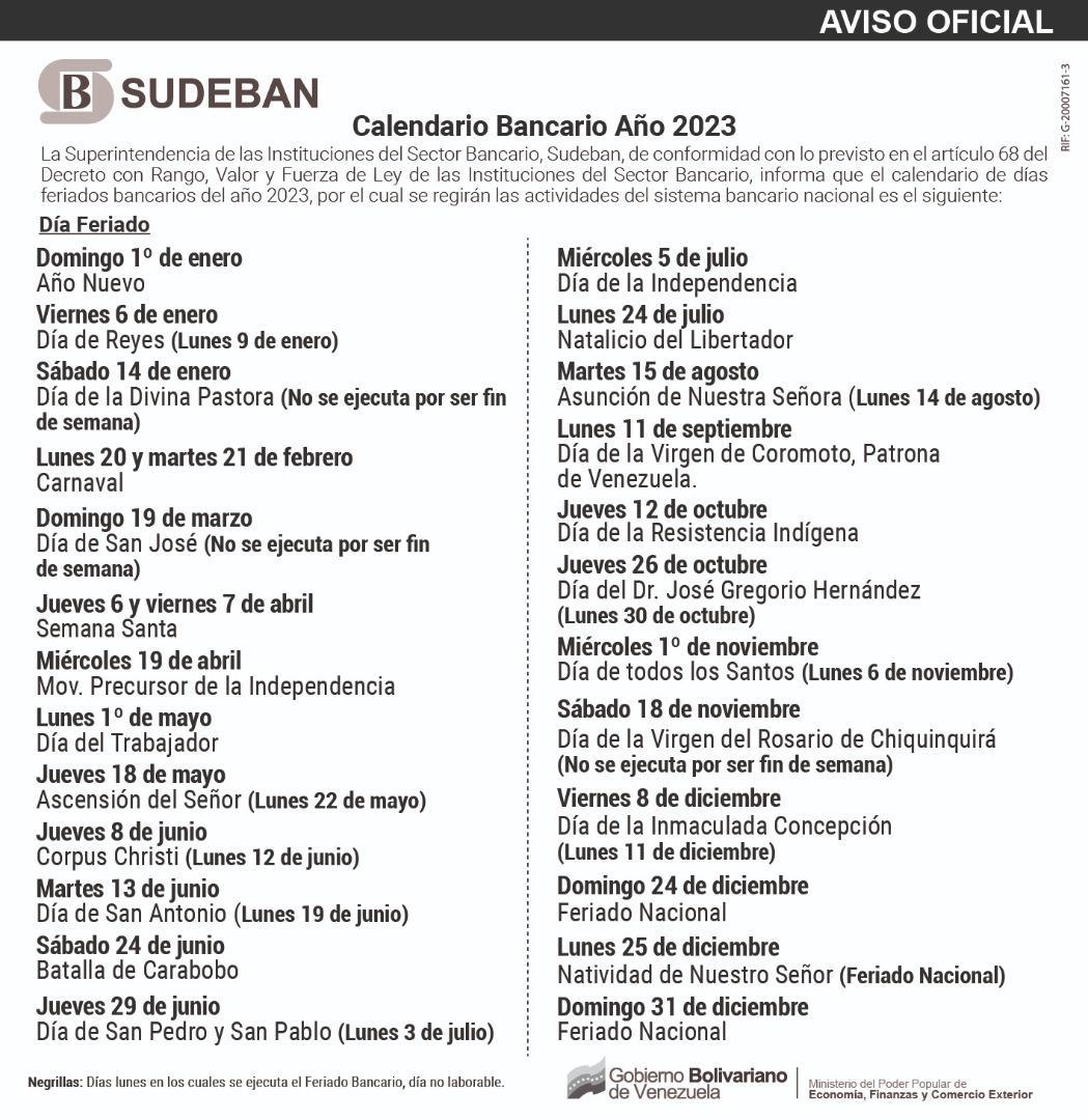 Conozca El Calendario Bancario De Venezuela Para 2023 Banca Y Negocios