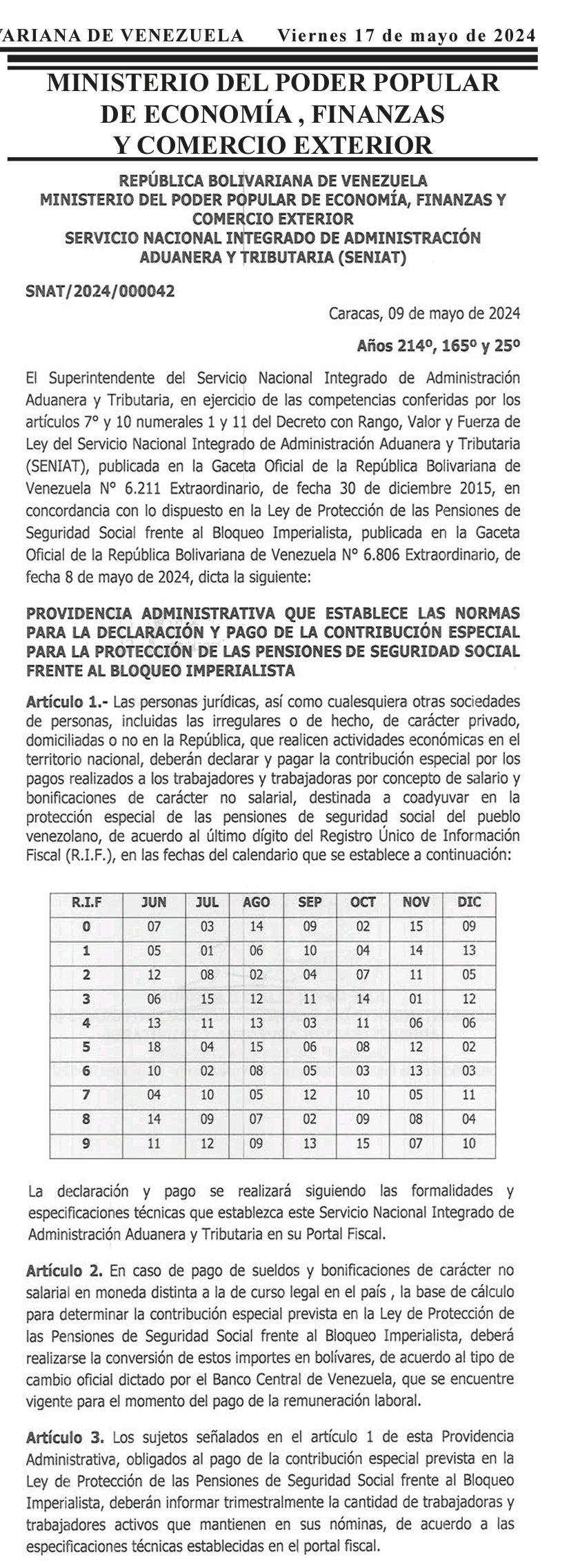 #Atención Publican en Gaceta Oficial normas y calendario para declarar y pagar contribución a pensiones
