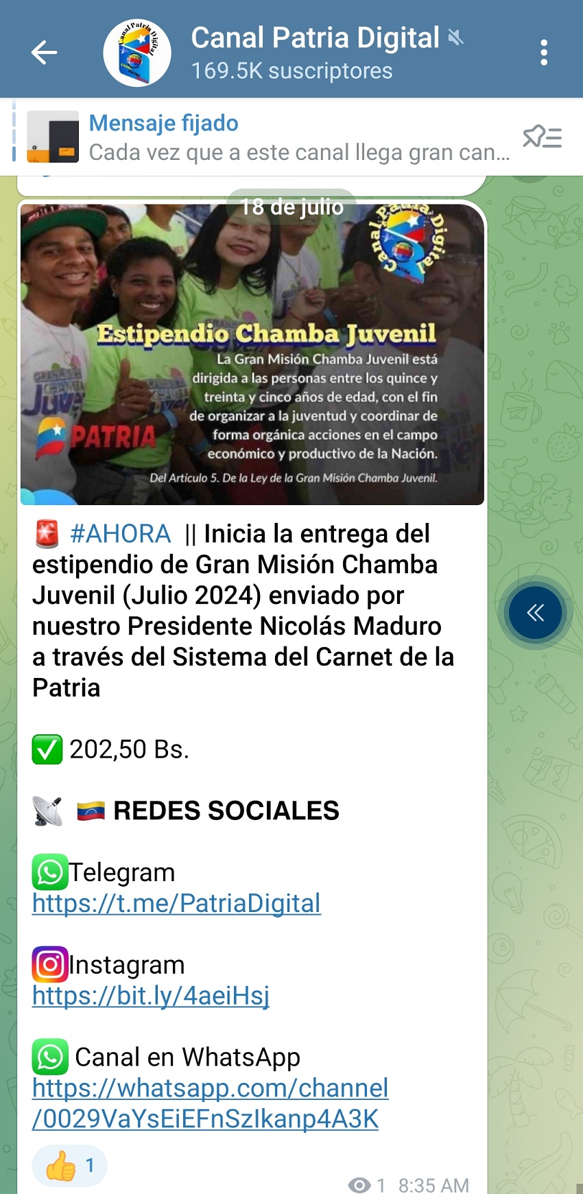 Sin incremento: Pagan el estipendio «Somos Venezuela» y «Chamba Juvenil» de julio por US$ 5,54