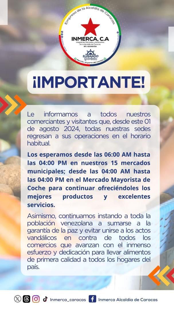 Mercados municipales de Caracas inician operaciones en su horario habitual desde este #1Ago (+comunicado)