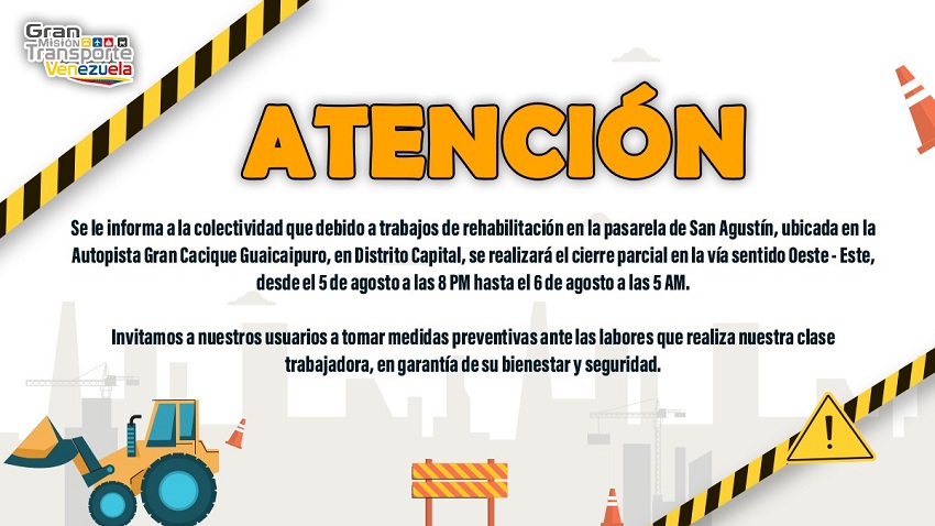 Cerrarán parcialmente este #5Ago la Autopista Gran Cacique Guaicaipuro sentido Oeste-Este por rehabilitación