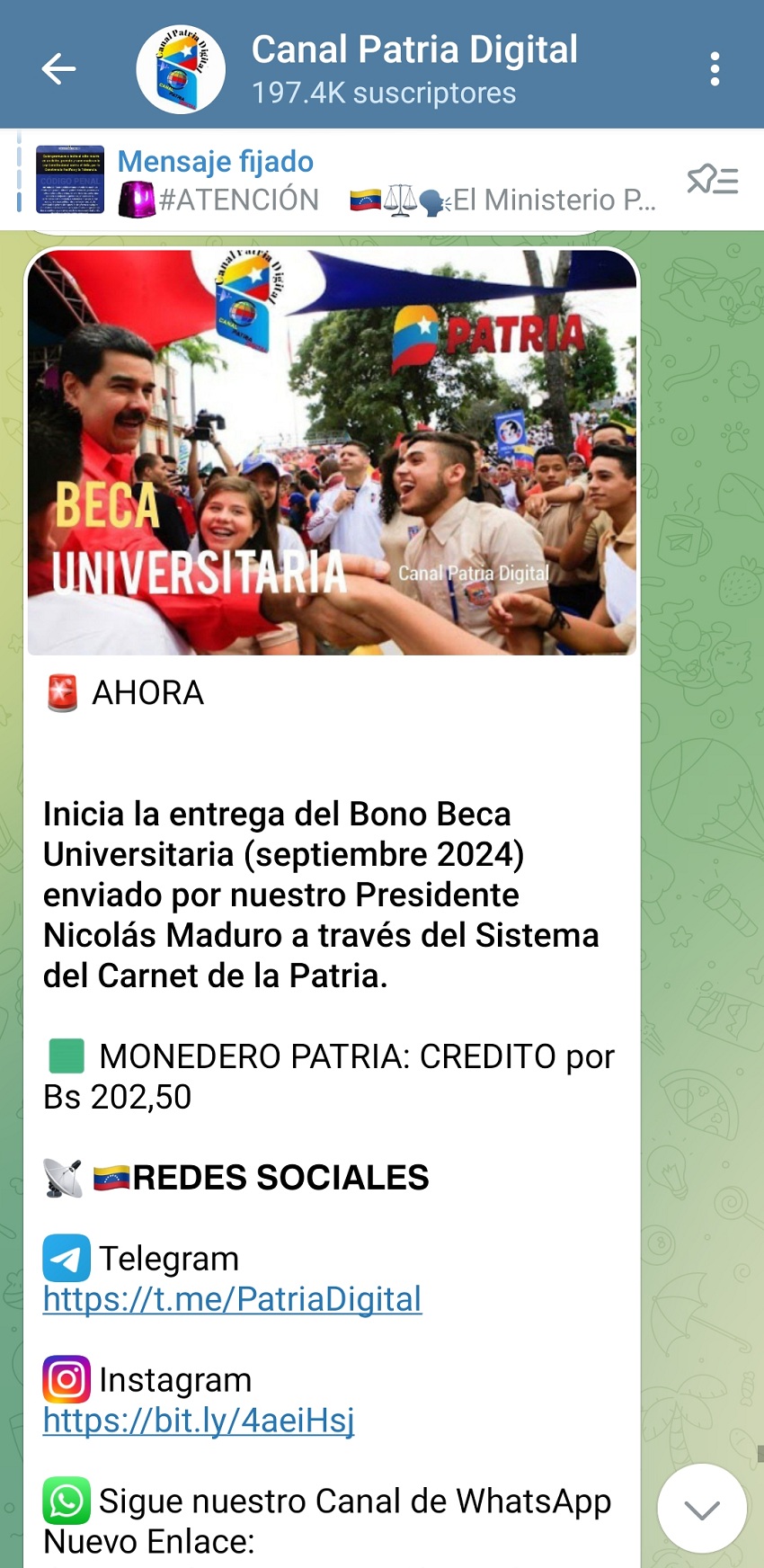 Pagan bonos «Beca Universitaria» y «Beca Enseñanza Media» por US$ 5 y US$ 3