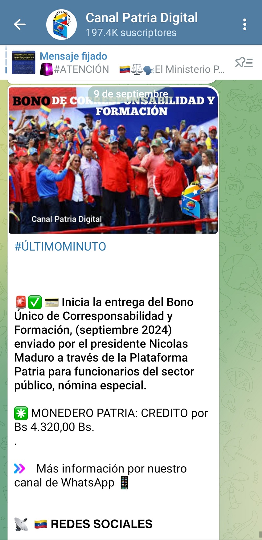 Cubre el 21% de la Canasta Alimentaria: Pagan bono de «Corresponsabilidad y Formación» de septiembre