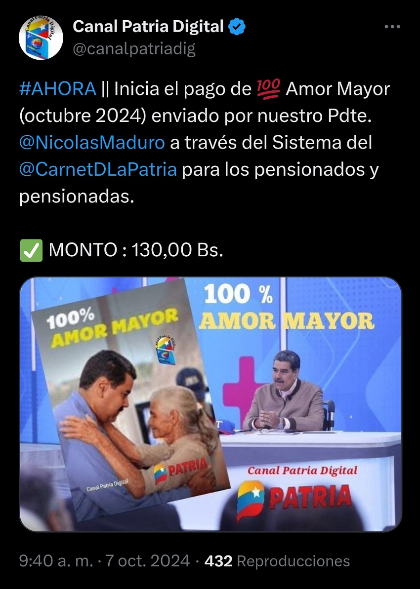 Pagan el bono Gran Misión «100% Amor Mayor» de octubre por US$ 3,50 (+detalles)