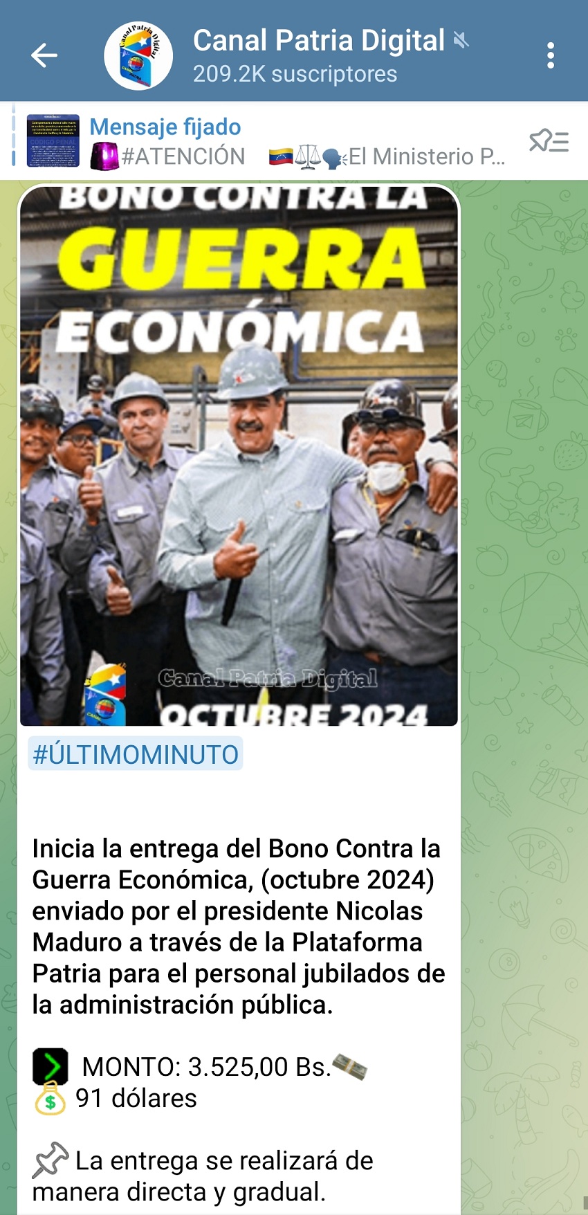 #Dato: Bono «Contra la Guerra Económica» de octubre para jubilados aumentó en bolívares y bajó en divisas