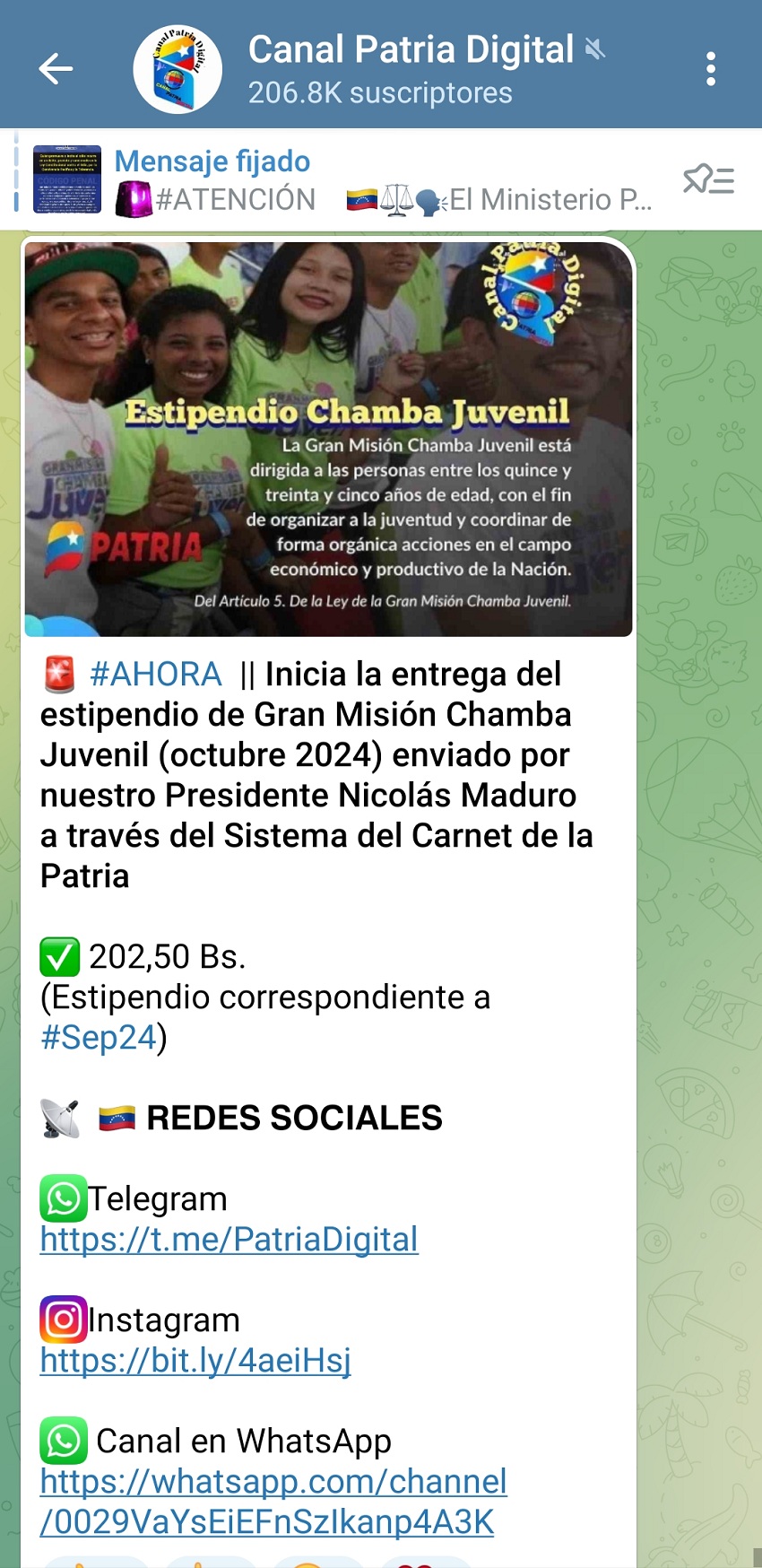 Pagan el estipendio «Somos Venezuela» y «Chamba Juvenil» de septiembre y el monto no tuvo variación