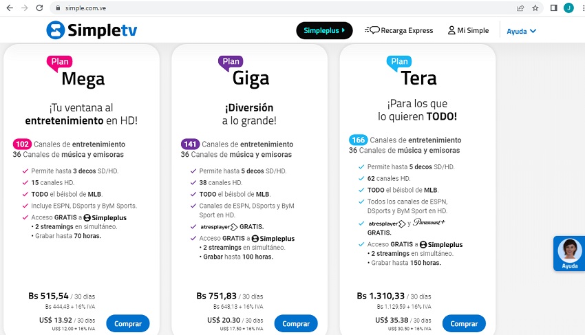 #Dato: Estos son los precios de los planes de Simpletv