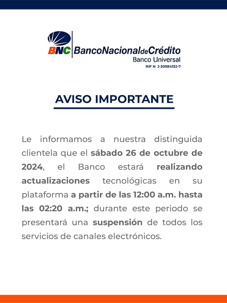 Este #26Oct BNC suspenderá servicios electrónicos por trabajos de actualizaciones tecnológicas