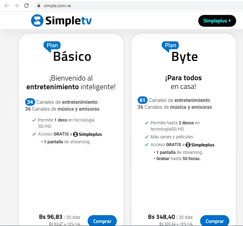 Conozca los precios de los planes de Simpletv tras el aumento del tipo de cambio oficial