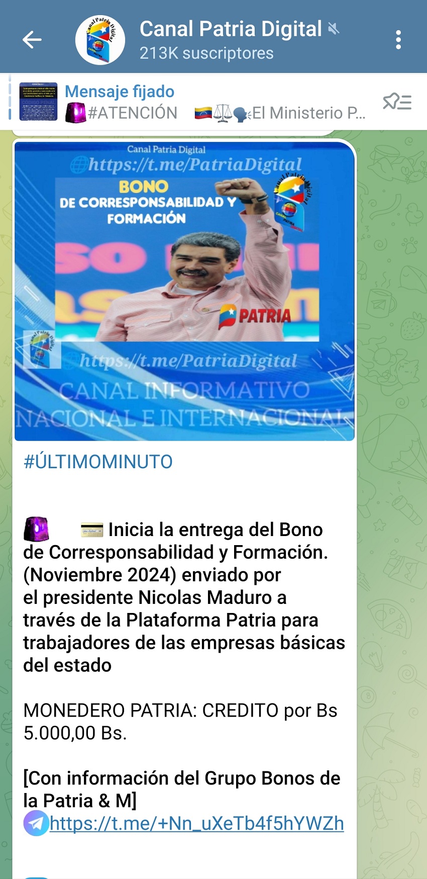 Pagan bono de «Corresponsabilidad y Formación» de noviembre a trabajadores de empresas básicas (+monto)