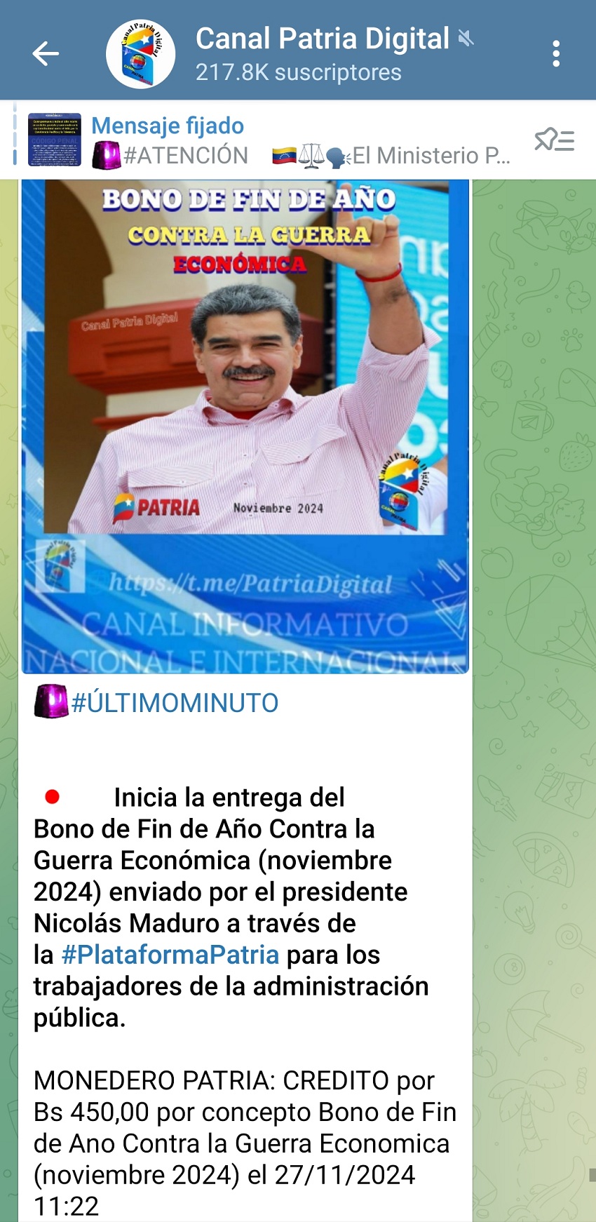 #Dato: Pagan bono de «Fin de Año Contra la Guerra Económica» por US$ 9 a trabajadores públicos