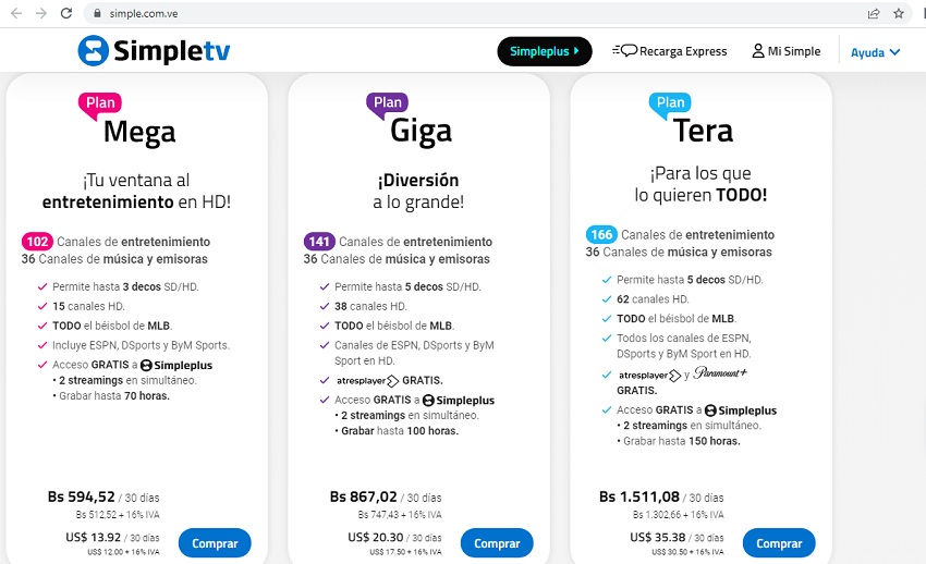 Conozca los precios de los planes de Simpletv tras el aumento del tipo de cambio oficial