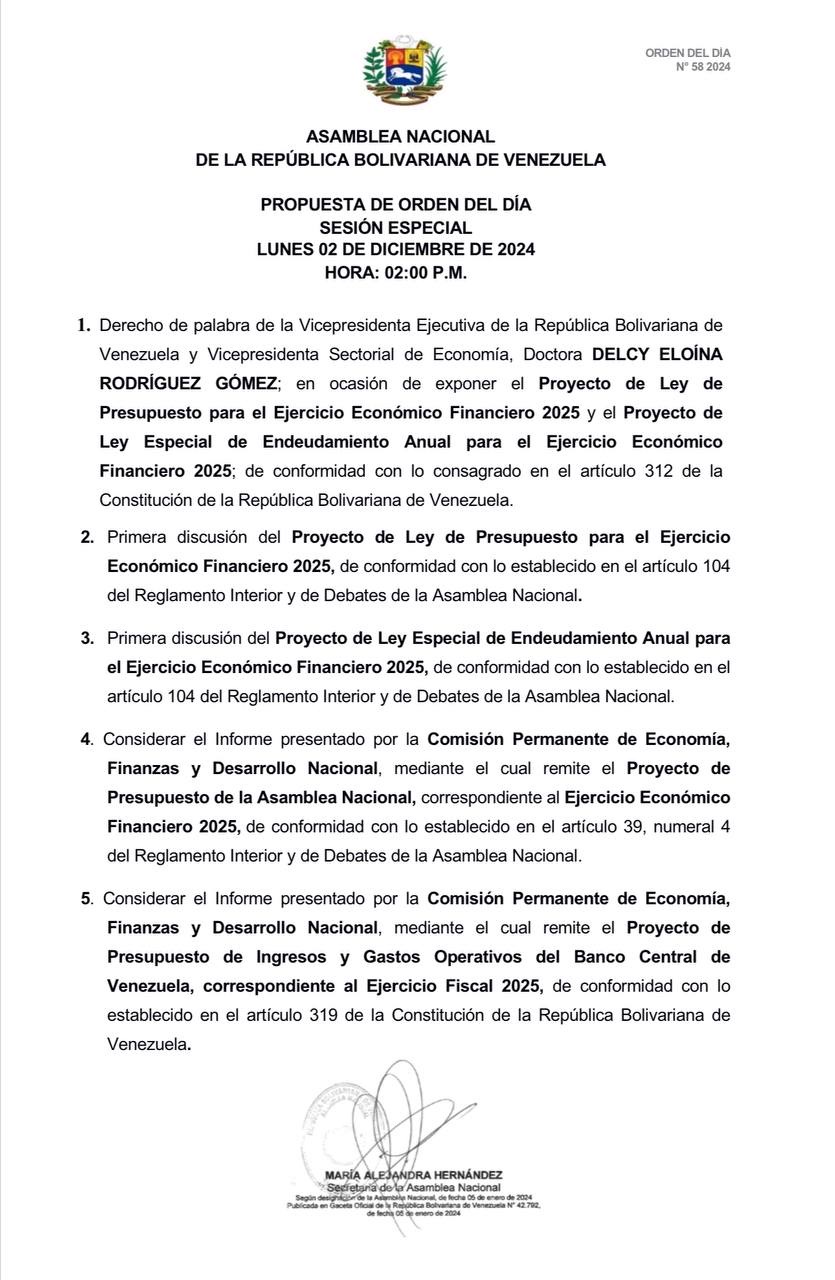 Delcy Rodríguez presentará este #2Dic ante la AN proyectos de Ley de Presupuesto y Ley de Endeudamiento 2025