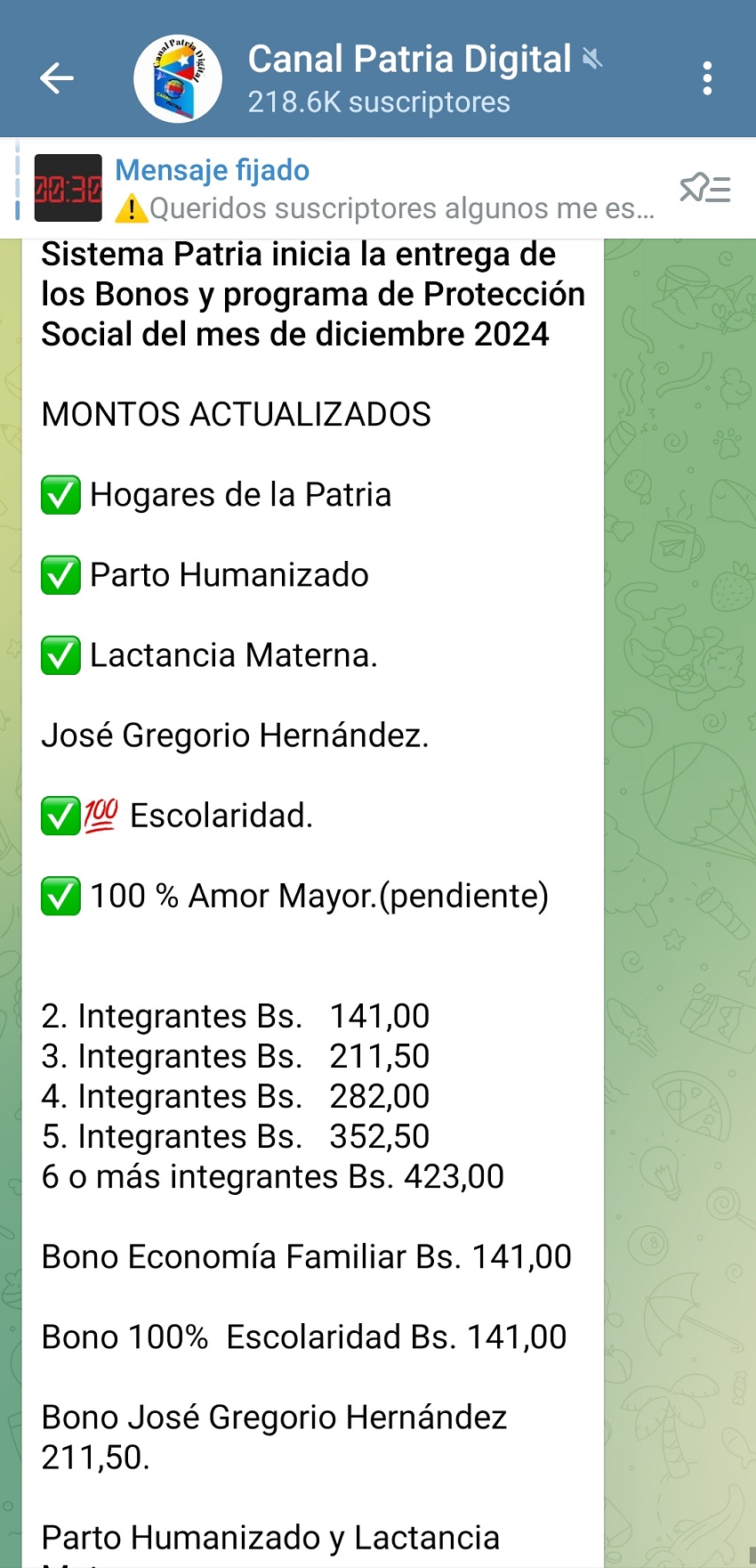 #Dato: Así quedaron los montos de los bonos y programas sociales del Sistema Patria en diciembre