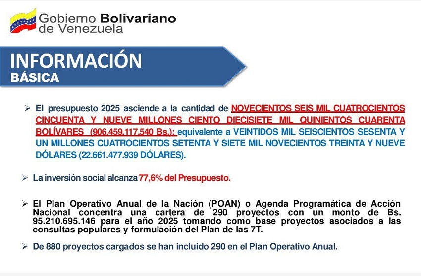 Delcy Rodríguez: Presupuesto para 2025 equivale a más de US$ 22.661 millones