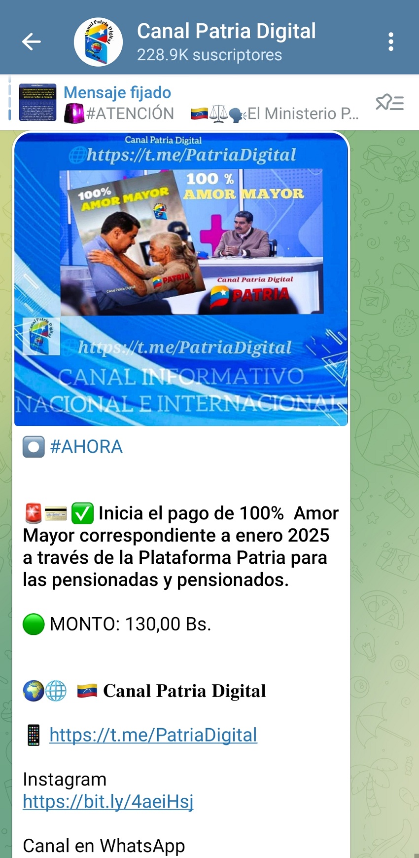 Equivale a US$ 2,45: Pagan bono Gran Misión «100% Amor Mayor» de enero de 2025 por la Plataforma Patria