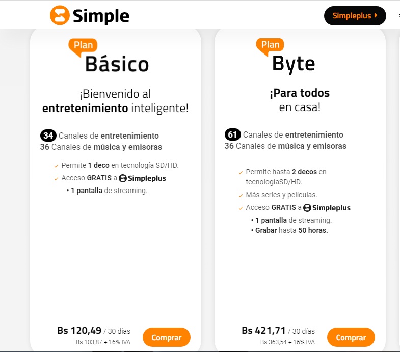 Conozca los precios de los planes de Simpletv de enero de 2025