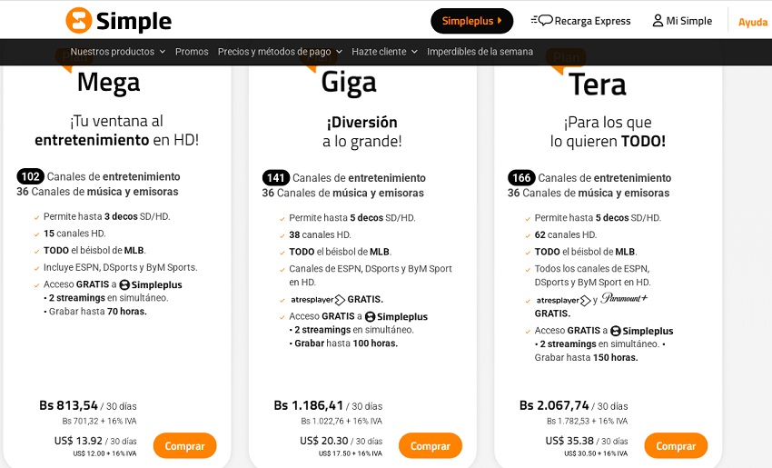 Estos son los precios de los planes de Simpletv de febrero de 2025