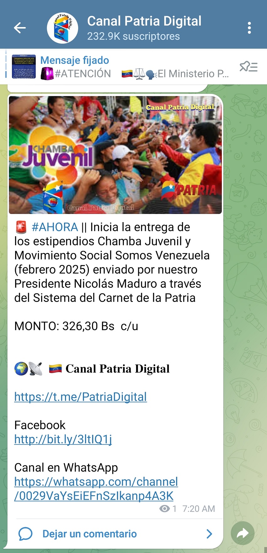 Pagan estipendio «Somos Venezuela» y «Chamba Juvenil» de febrero con un incremento del 11% en bolívares