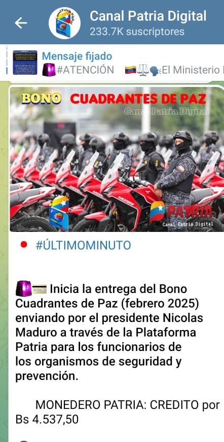 Inician entrega del «Bono Cuadrantes de Paz» para funcionarios de seguridad (+Detalles)