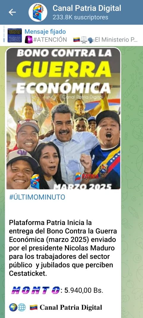 Incrementó 8,19% en bolívares: Pagan bono «Contra la Guerra Económica» a trabajadores activos y a jubilados