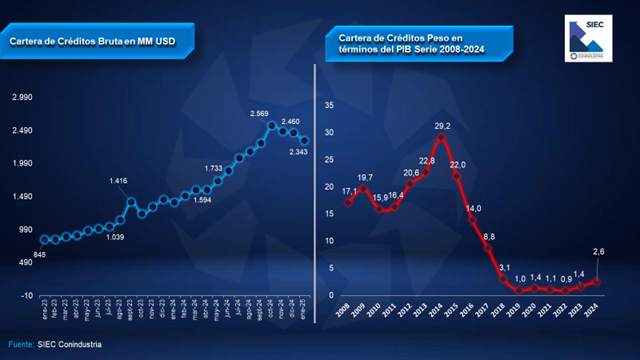 El crédito bancario detuvo la caída histórica de su aporte al PIB en 2024, pero enfrenta un incierto 2025